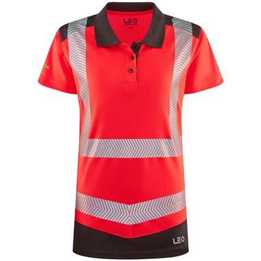 Leo Workwear Elmscott Red/Grey EcoViz Performance Dual Colour Women's Hi Vis Polo Shirt