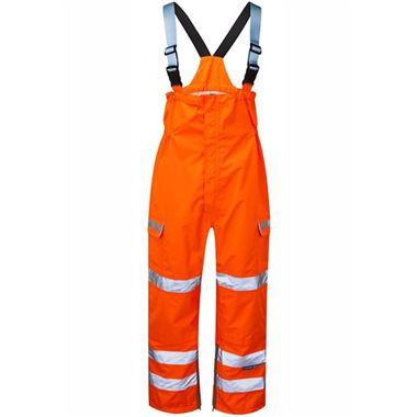 Pulsar PR504-R Rail Orange GRS Recycled Foul Weather Hi Vis Waterproof Bib & Brace