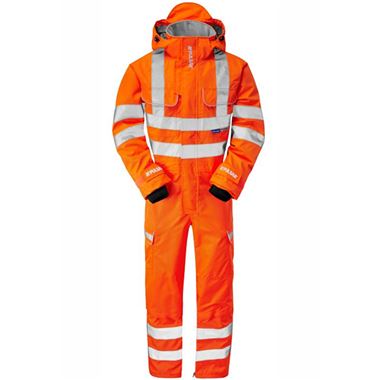 Pulsar PR505-R Rail Orange GRS Recycled Foul Weather Hi Vis Waterproof Coverall