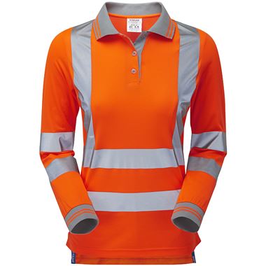 Pulsar PR703-R Rail Orange GRS Recycled Women's Hi Vis Long Sleeve Polo Shirt