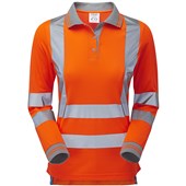 Pulsar PR703-R Rail Orange GRS Recycled Women's Hi Vis Long Sleeve Polo Shirt