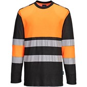 Portwest PW312 PW3 Orange/Black Cotton Comfort Long Sleeve Hi Vis T-Shirt