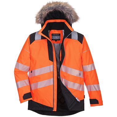 Portwest PW369 PW3 Orange/Black Padded Waterproof Hi Vis Winter Parka Jacket