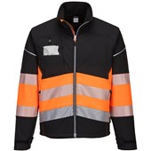 Portwest PW375 PW3 Black/Orange Hi Vis Class 1 Softshell Jacket (3L)