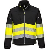 Portwest PW375 PW3 Black/Yellow Hi Vis Class 1 Softshell Jacket (3L)