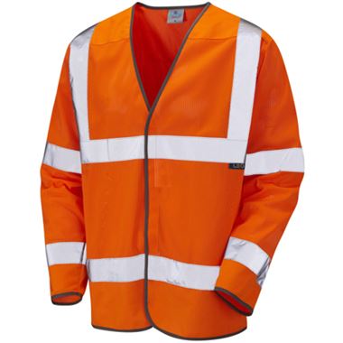 Leo Workwear Fremington Rail Orange EcoViz Mesh Long Sleeved Hi Vis Vest
