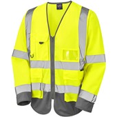 Leo Workwear Wrafton Two Tone Long Sleeve Superior Zipped Hi Vis Vest  