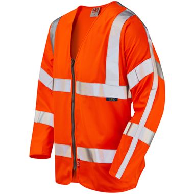 Leo Workwear Merton Rail Orange EcoViz Limited Fire Spread Zipped Long Sleeved Hi Vis Vest