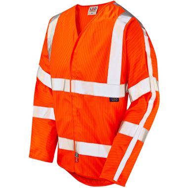 Leo Workwear Meshaw Rail Orange EcoViz Limited Fire Spread & Anti Static Long Sleeved Hi Vis Vest