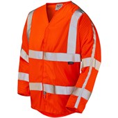 Leo Workwear Sticklepath Rail Orange Limited Fire Spread & Anti Static Long 3/4 Sleeved Hi Vis Vest