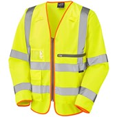 Leo Workwear Heddon Yellow EcoViz Superior Tablet Pocket Long Sleeved Hi Vis Vest
