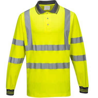 Portwest S271 Yellow Polycotton Long Sleeved Hi Vis Polo Shirt
