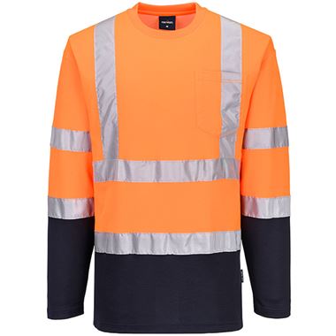 Portwest S280 Orange/Navy Two Tone Polycotton Long Sleeved Hi Vis T Shirt