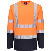 Portwest S280 Orange/Navy Two Tone Polycotton Long Sleeved Hi Vis T Shirt