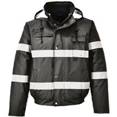 Portwest S434 Black Iona Lite Reflective Padded Waterproof Hi Vis Bomber Jacket