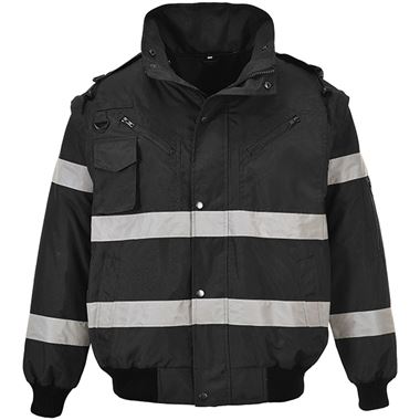 Portwest S435 Black Iona Reflective Padded Waterproof 4-in-1 Hi Vis Bomber Jacket