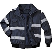 Portwest S435 Navy Reflective Iona Padded Waterproof 4-in-1 Hi Vis Bomber Jacket