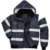 Portwest S435 Navy Reflective Iona Padded Waterproof 4-in-1 Hi Vis Bomber Jacket