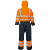 Portwest S485 Orange/Navy Quilt Lined Hi Vis Thermal Waterproof Overalls