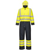 Portwest S485 Yellow/Navy Quilt Lined Hi Vis Thermal Waterproof Overalls