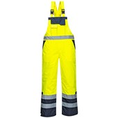 Portwest S489 Yellow Hi Vis Contrast Waterproof Lined Winter Bib & Brace Overall