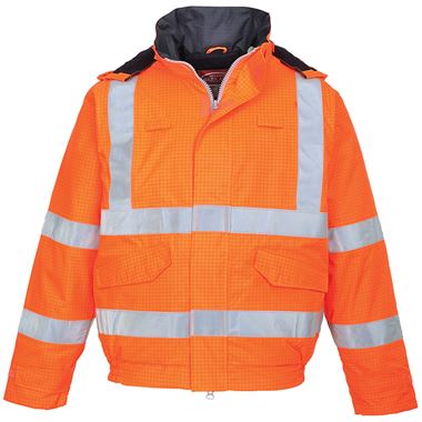 Portwest S773 Orange Bizflame Rain Padded Waterproof Flame Resistant Anti Static Hi Vis Bomber Jacket