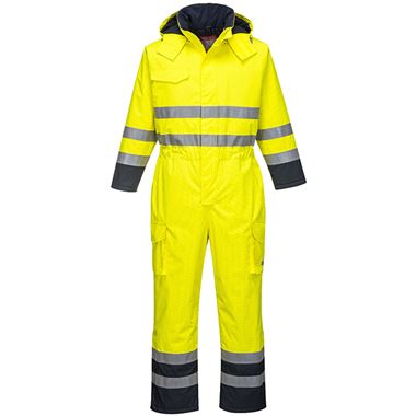 Portwest S775 Yellow/Navy Bizflame Rain Padded Waterproof Flame Resistant Anti Static Hi Vis Coverall