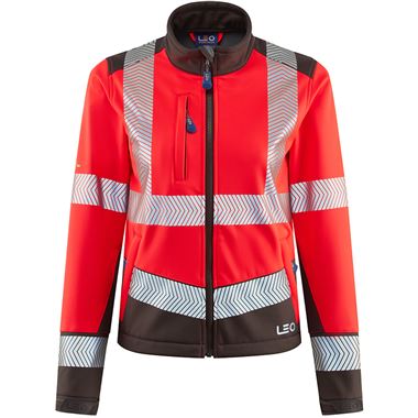 Leo Workwear Pennywell Red EcoViz Performance Women's Hi Vis Softshell Jacket (3L)