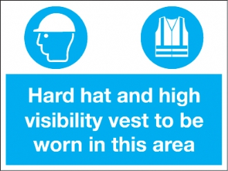 hard hat, high vis vest t be worn in area