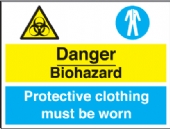 danger biohazard - prot. clothing must be worn 