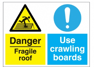 danger fragile roof/crawling boards 