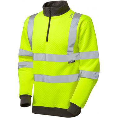 Leo Workwear Brynsworthy Yellow EcoViz Polycotton 1/4 Zip Hi Vis Sweatshirt