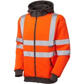 Leo Workwear Saunton Rail Orange EcoViz Hi Vis Hooded Sweatshirt