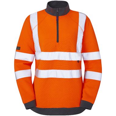 Leo Workwear Elberry Orange EcoViz 1/4 Zip Women's Hi Vis Sweatshirt