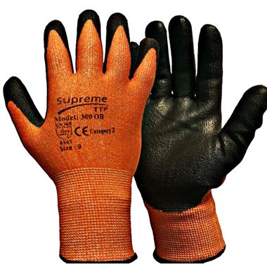 Supreme Orange Work Gloves 300OB with PU Coating - 13g Cut Level 3