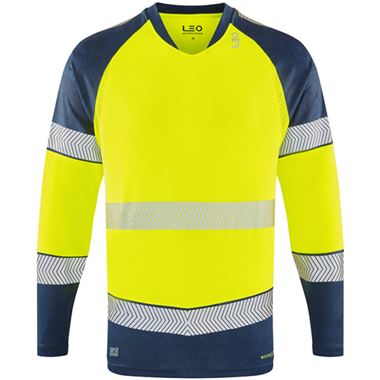 Leo Workwear Ruda Yellow/Navy EcoViz Performance Dual Colour Hi Vis Long Sleeved T-Shirt
