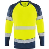 Leo Workwear Ruda Yellow/Navy EcoViz Performance Dual Colour Hi Vis Long Sleeved T-Shirt