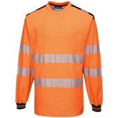 Portwest T185 Orange/Black PW3 Long Sleeve Hi Vis T Shirt