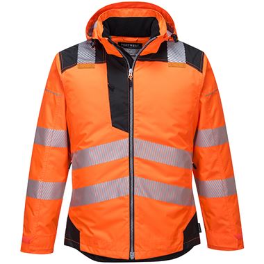 Portwest T400 PW3 Orange/Black Padded Waterproof Hi Vis Winter Jacket