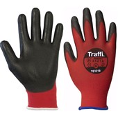 TraffiGlove TG1210 X-Dura Metric Cut A PU Palm Coated Red Gloves - 13g