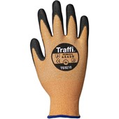 TraffiGlove TG3210 X-Dura Metric Cut B PU Palm Coated Amber Gloves - 13g