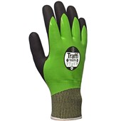 TraffiGlove TG5570 X-DURA Cut F Nitrile/Latex Fully Coated Thermal Water Resistant Green Gloves - 10g