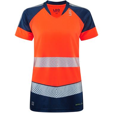 Leo Workwear Lorna Orange/Navy EcoViz Performance Dual Colour Women's Hi Vis T-Shirt