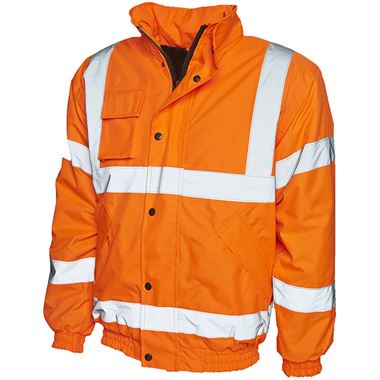 Uneek UC804 Orange Padded Waterproof Hi Vis Bomber Jacket