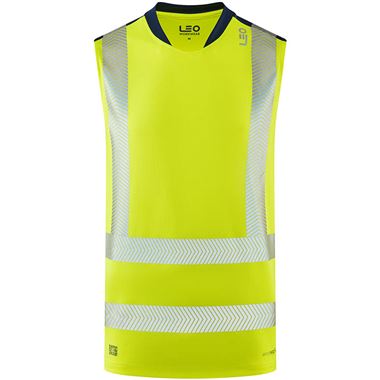 Leo Workwear Bradwell Yellow EcoViz Performance Sleeveless Hi Vis T-Shirt