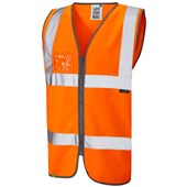 Leo Workwear Rumsam Orange EcoViz Zip Front ID Pocket Hi Vis Vest