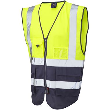 Leo Workwear Lynton W11 Zipped Two Tone Hi Vis Superior Waistcoat