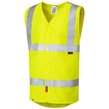 Leo Workwear Clifton Yellow EcoViz Limited Fire Spread & Anti Static Hi Vis Vest